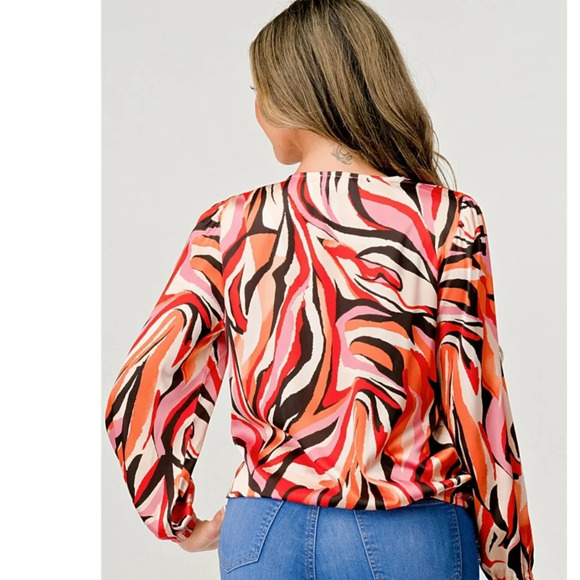 MILEY+MOLLY Surplice front long sleeve loose fit blouse top. Red/pink. MED - Picture 3 of 13